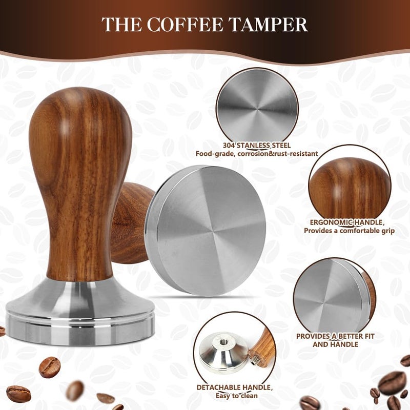 Y-Step 58mm Espresso Accessories Kit, 23 PCS Coffee Tamper Set Barista Tools Kit, with Sandalwood Espresso Tamper, Coffee Stirrer, Frothing Pitcher, Tamper Mat, Latte Art Pen for Espresso Machine - Image 3